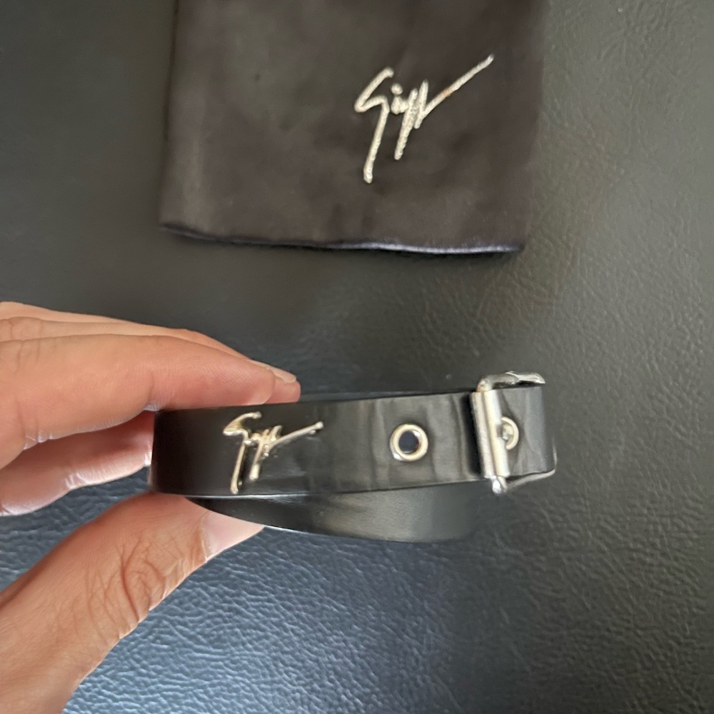Giuseppe Zanotti leather silver buckle bracelet